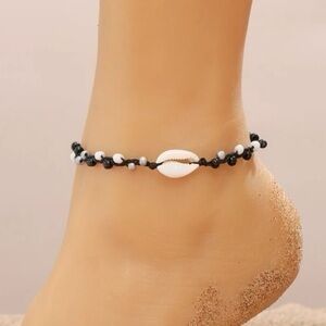 Beaded Anklet Sea Shell Black String
